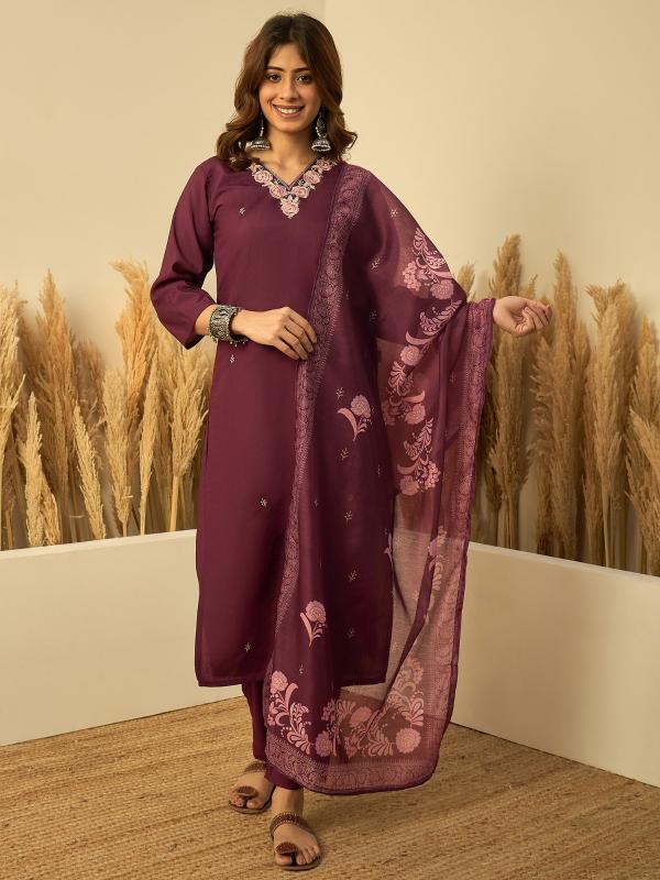 VP 9857 P Women’s Roman Silk Straight Kurta Pant with Chanderi Dupatta 3pc Set